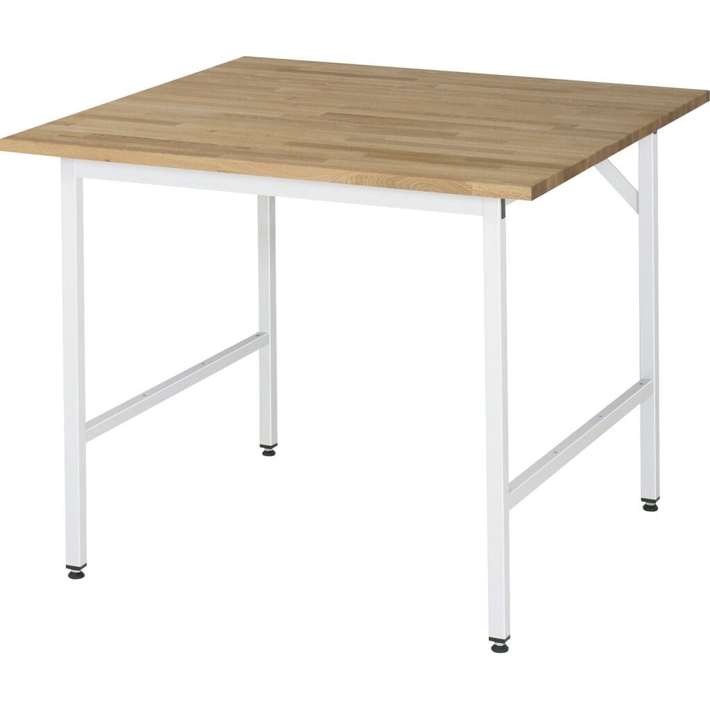 Výškovo nastaviteľný pracovný stôl RAU série JERRY, v × š × h 800 – 850 × 1 000 × 1 000 mm, pracovná doska z bukového masívu Obrázok výrobku: Výškovo nastaviteľný pracovný stôl RAU série JERRY, v × š × h 800 – 850 × 1 000 × 1 000 mm, pracovná doska z bukového masívu