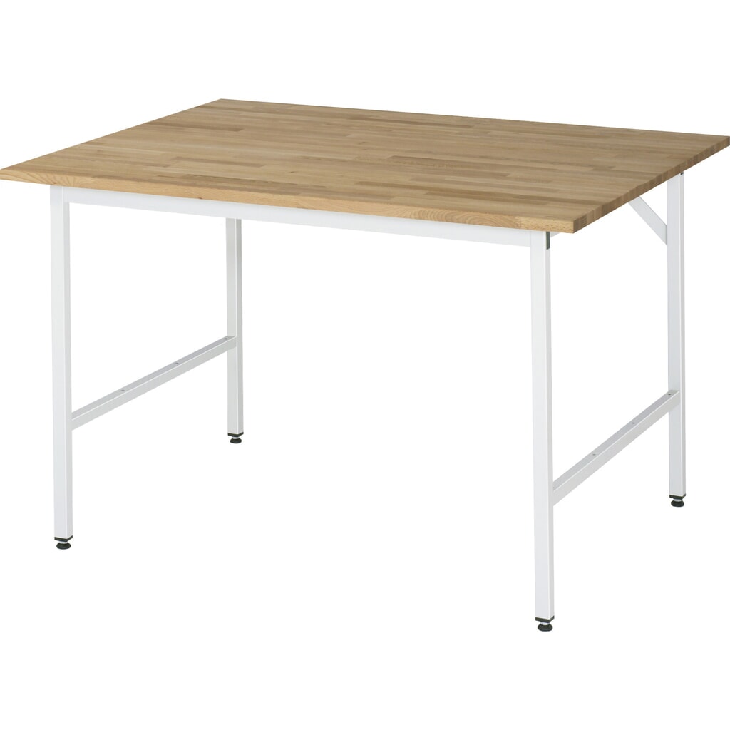 Obrázok výrobku: Výškovo nastaviteľný pracovný stôl RAU série JERRY, v × š × h 800 – 850 × 1 250 × 1 000 mm, pracovná doska z bukového masívu