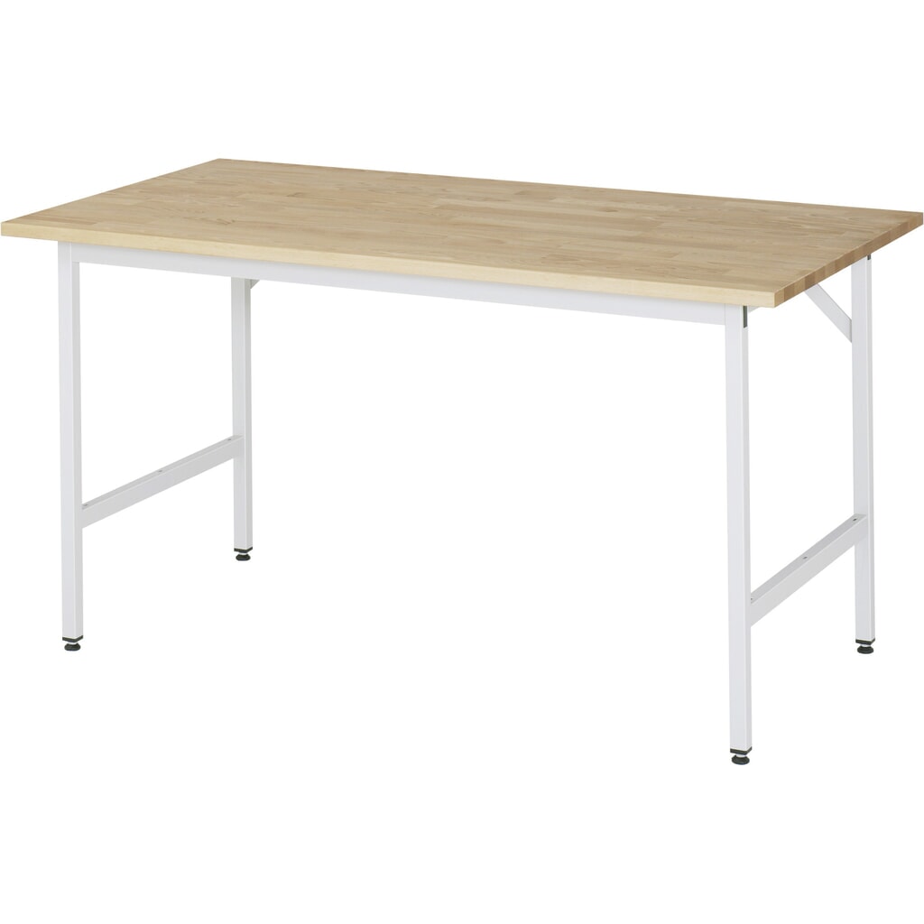 Obrázok výrobku: Výškovo nastaviteľný pracovný stôl RAU série JERRY, v × š × h 800 – 850 × 1 500 × 800 mm, pracovná doska z bukového masívu