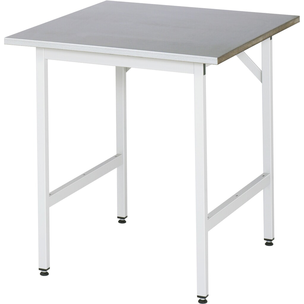 Obrázok výrobku: Výškovo nastaviteľný pracovný stôl RAU série TOM, v × š × h 800 – 850 × 750 × 800 mm, pracovná doska s plechovým povrchom z nehrdzavejúcej ocele