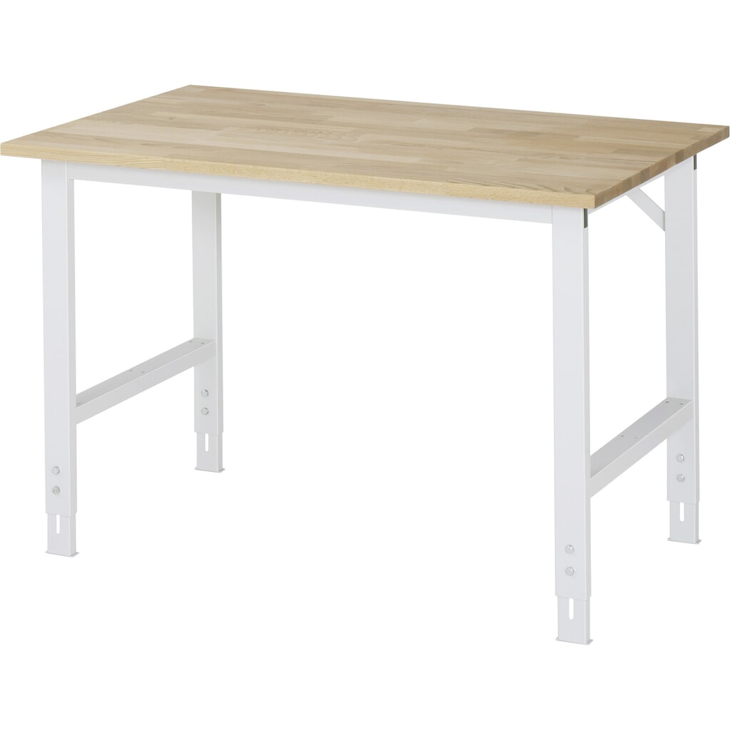 Obrázok výrobku: Výškovo nastaviteľný pracovný stôl RAU série TOM, v × š × h 760 – 1 080 × 1 250 × 800 mm, pracovná doska z bukového masívu