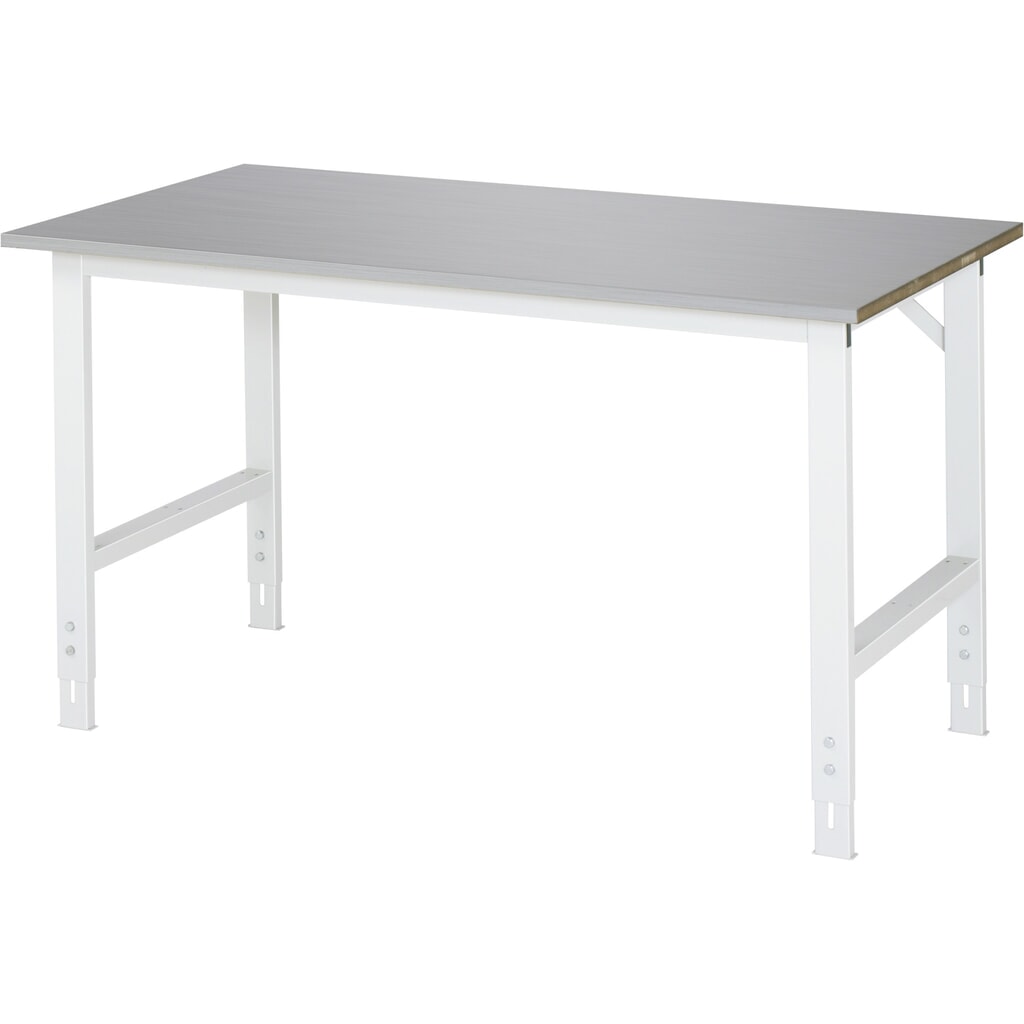 Výškovo nastaviteľný pracovný stôl RAU série TOM, v × š × h 760 – 1 080 × 1 500 × 800 mm, pracovná doska s povrchom z plechu z nehrdzavejúcej ocele Obrázok výrobku: Výškovo nastaviteľný pracovný stôl RAU série TOM, v × š × h 760 – 1 080 × 1 500 × 800 mm, pracovná doska s povrchom z plechu z nehrdzavejúcej ocele
