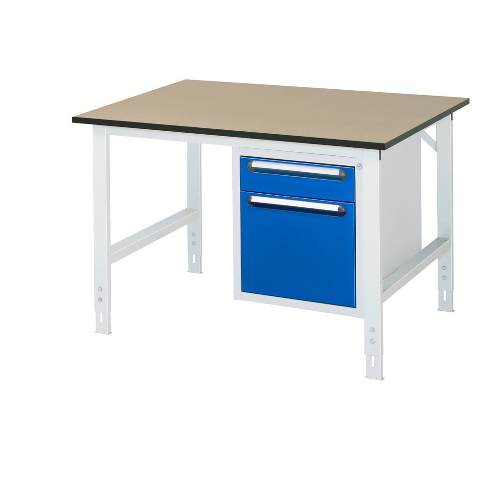 Číslo obrázka výrobku 1: Výškovo nastaviteľný pracovný stôl RAU série TOM, v × š × h 760 – 1 080 × 1 250 × 1 000 mm, 2 zásuv., pracovná doska z MDF