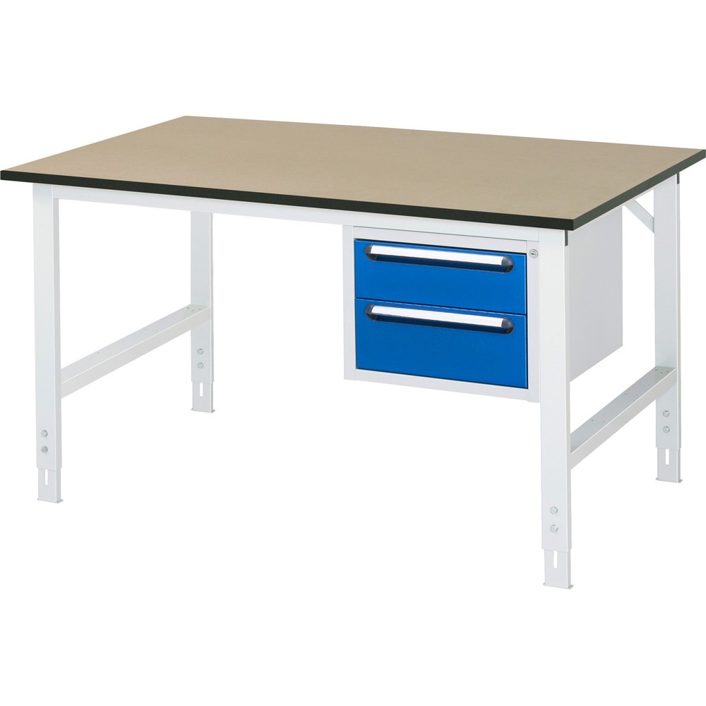 Číslo obrázka výrobku 1: Výškovo nastaviteľný pracovný stôl RAU série TOM, v × š × h 760 – 1 080 × 1 500 × 1 000 mm, 2 zásuv., pracovná doska z MDF