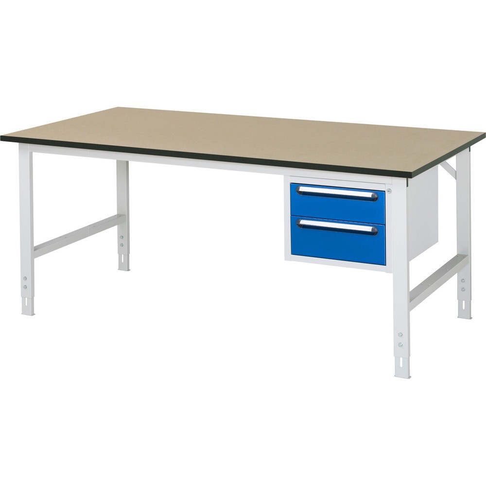 Číslo obrázka výrobku 1: Výškovo nastaviteľný pracovný stôl RAU série TOM, v × š × h 760 – 1 080 × 2 500 × 1 000 mm, 2 zásuv., pracovná doska z MDF