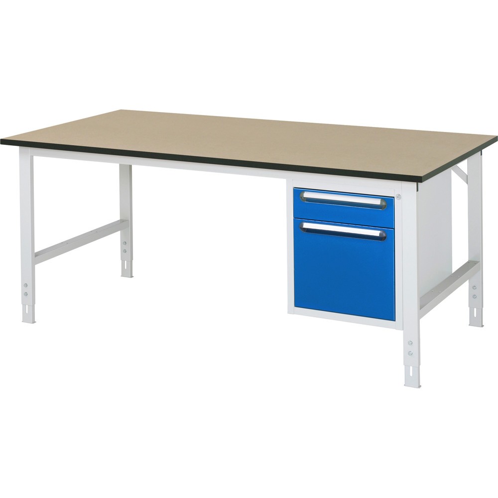 Číslo obrázka výrobku 1: Výškovo nastaviteľný pracovný stôl RAU série TOM, v × š × h 760 – 1 080 × 2 500 × 1 000 mm, 2 zásuv., pracovná doska z MDF