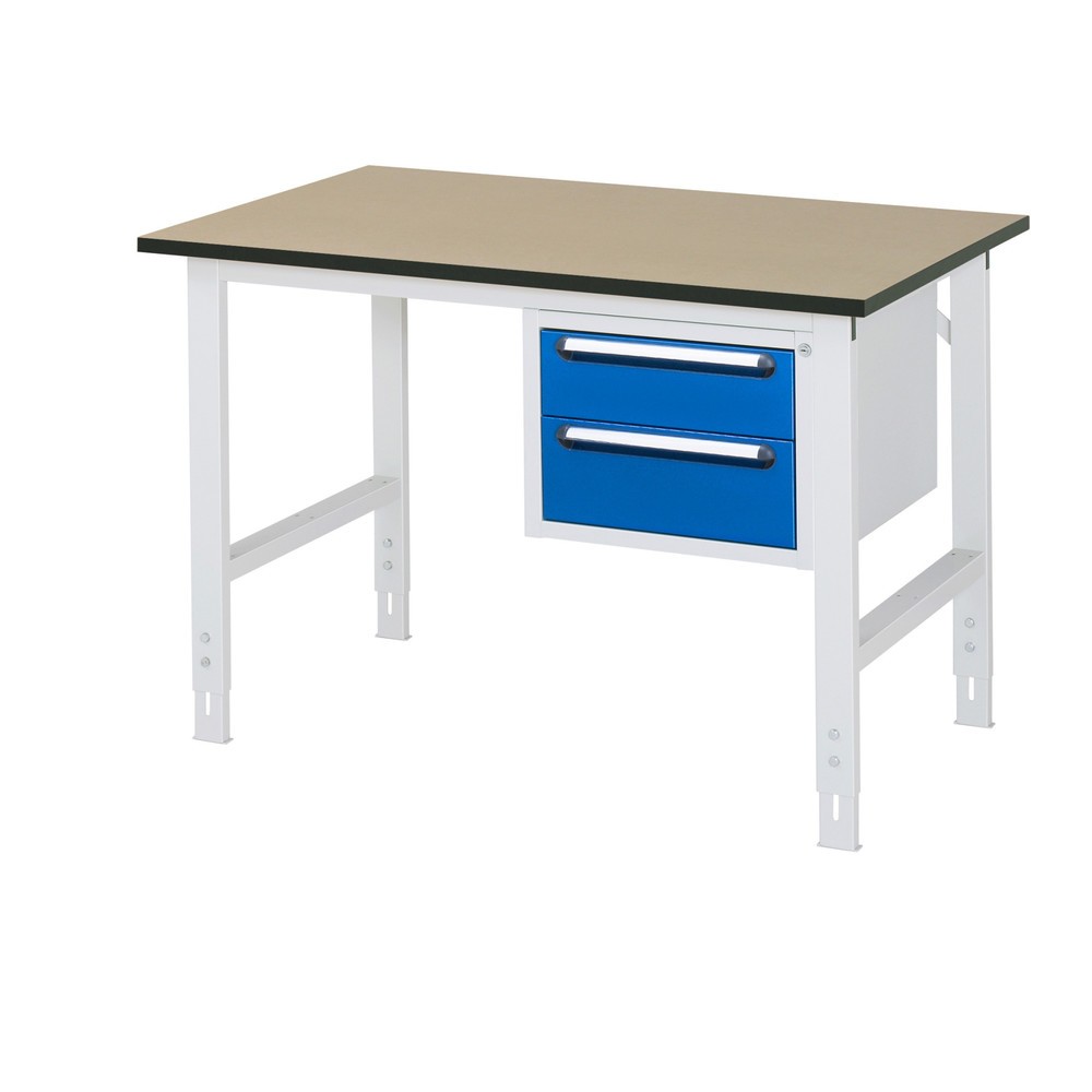 Číslo obrázka výrobku 1: Výškovo nastaviteľný pracovný stôl RAU série TOM, v × š × h 760 – 1 080 × 1 250 × 800 mm, 2 zásuv., pracovná doska z MDF