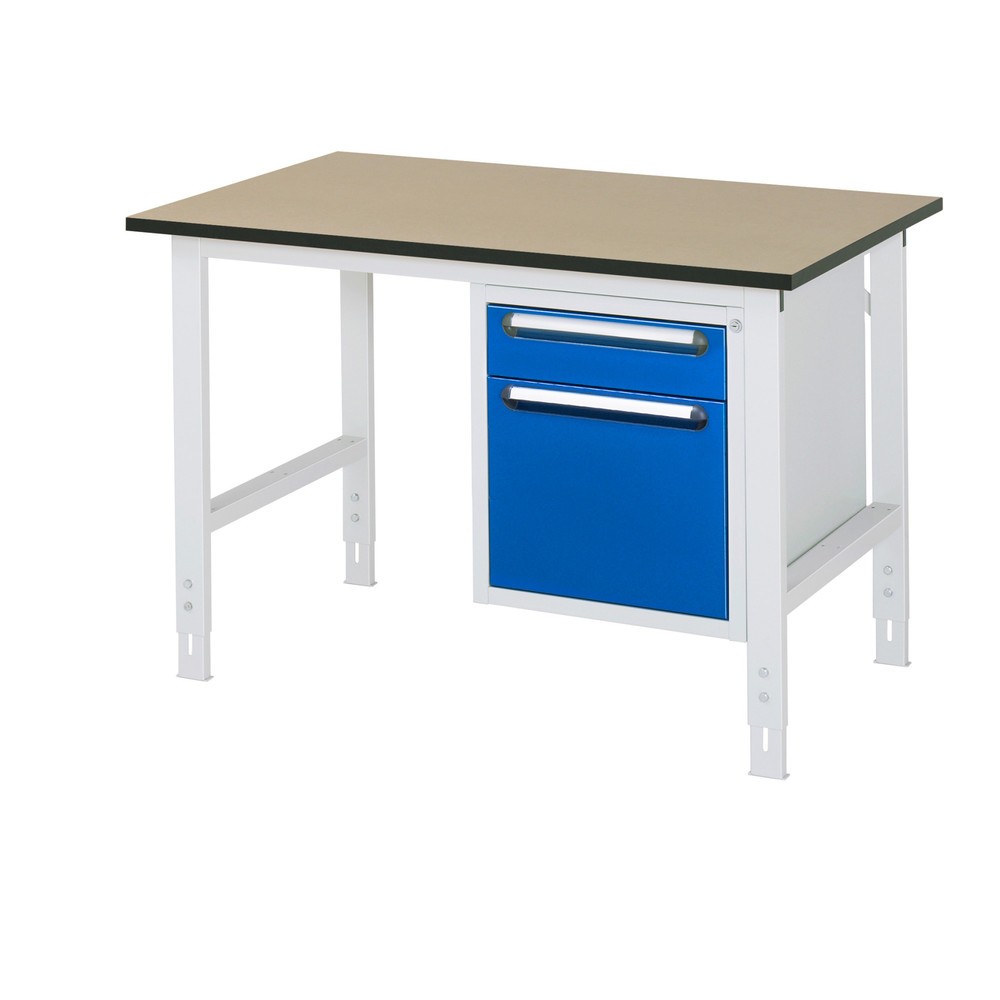 Číslo obrázka výrobku 1: Výškovo nastaviteľný pracovný stôl RAU série TOM, v × š × h 760 – 1 080 × 1 250 × 800 mm, 2 zásuv., pracovná doska z MDF