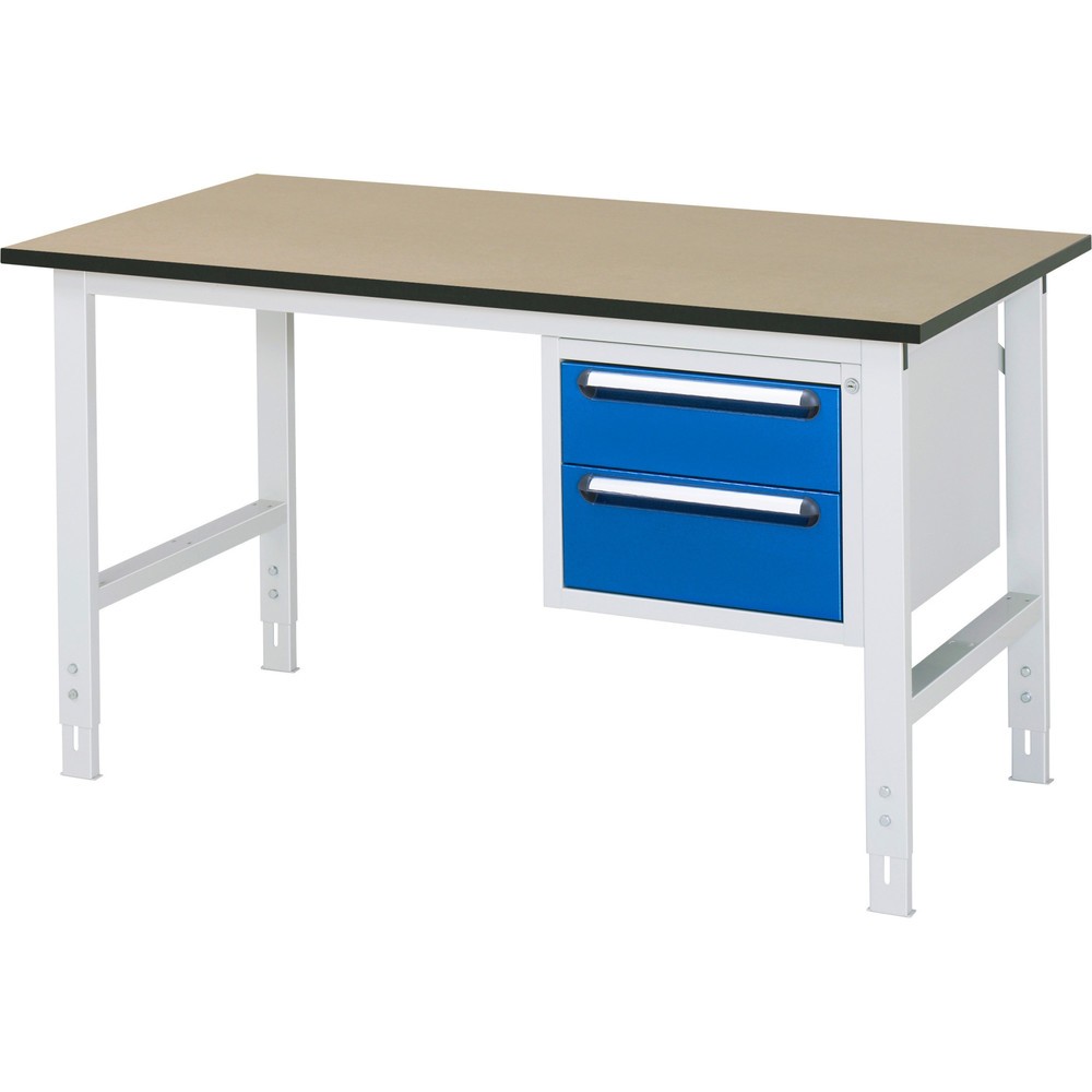 Číslo obrázka výrobku 1: Výškovo nastaviteľný pracovný stôl RAU série TOM, v × š × h 760 – 1 080 × 1 500 × 800 mm, 2 zásuv., pracovná doska z MDF