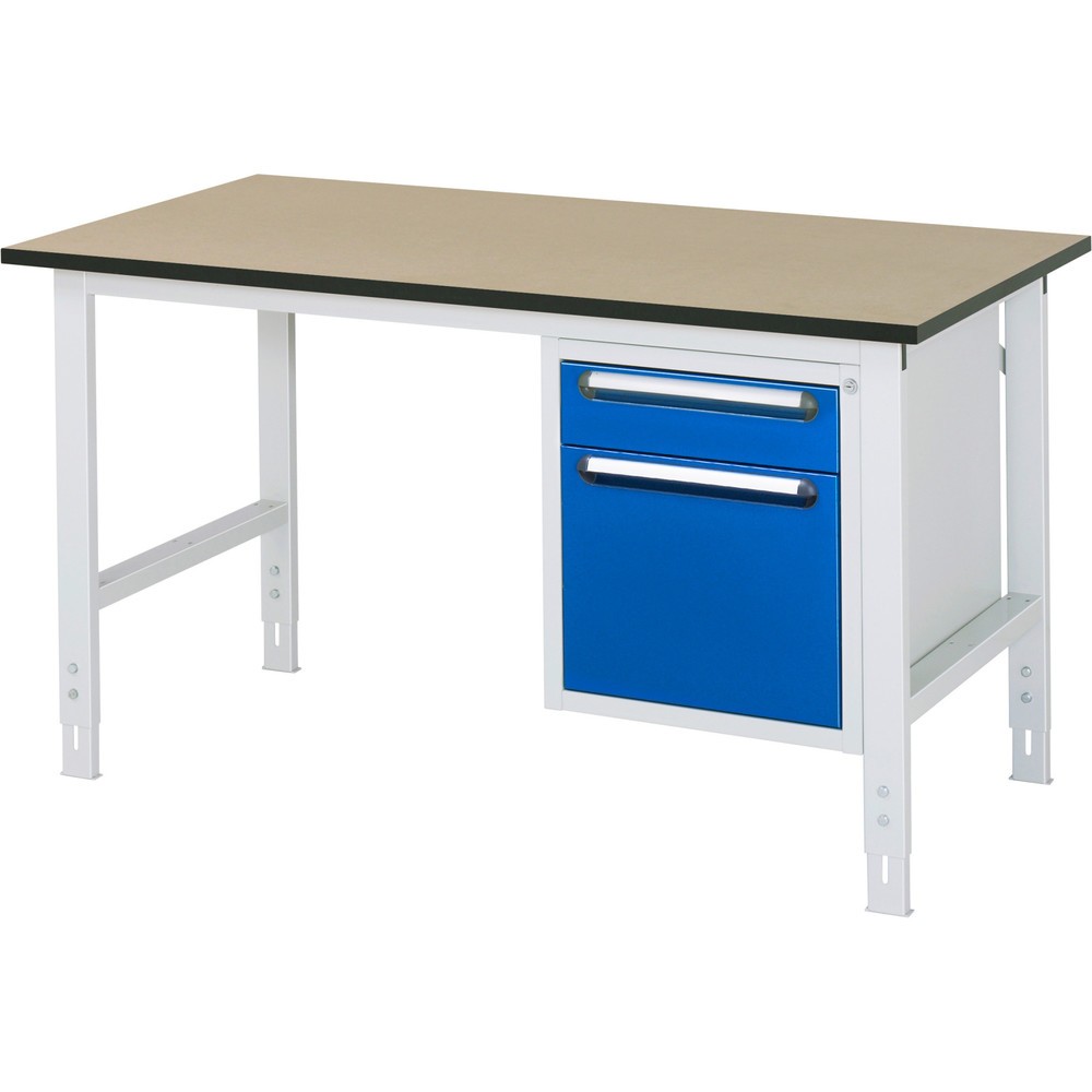 Číslo obrázka výrobku 1: Výškovo nastaviteľný pracovný stôl RAU série TOM, v × š × h 760 – 1 080 × 1 500 × 800 mm, 2 zásuv., pracovná doska z MDF