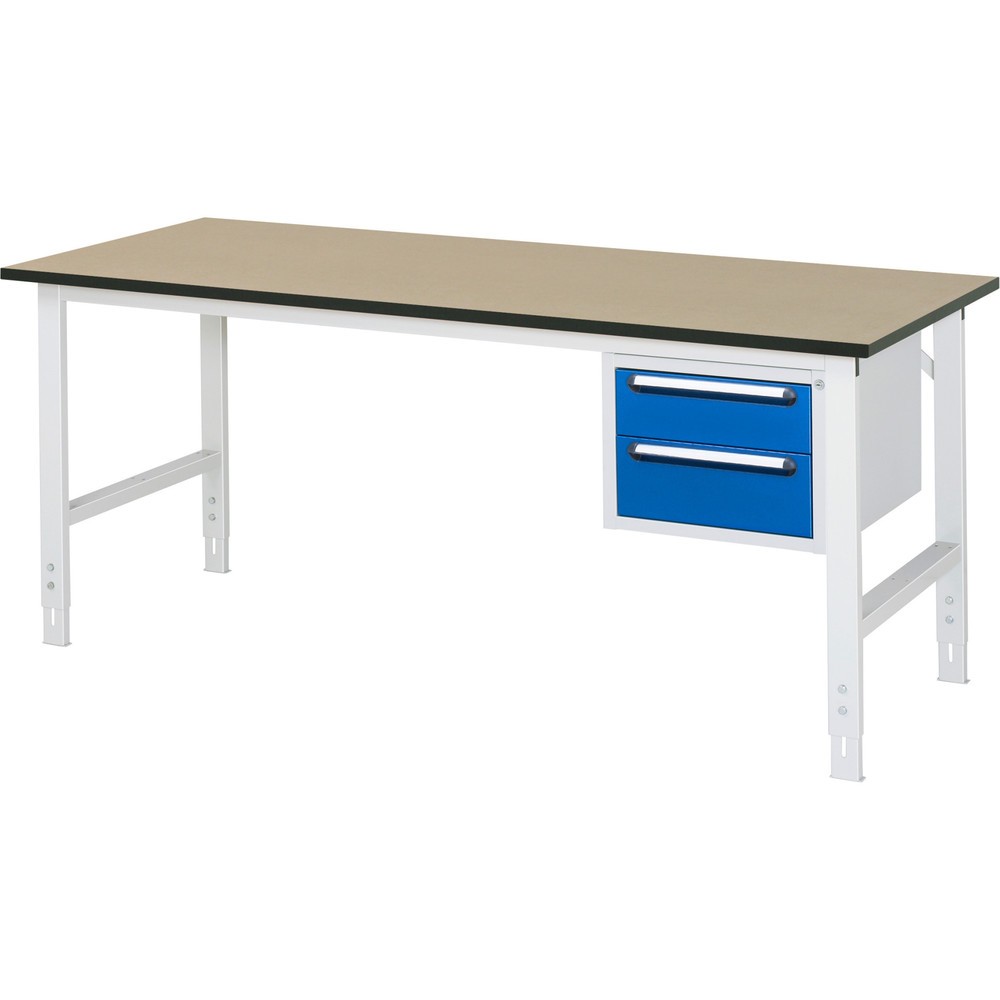 Číslo obrázka výrobku 1: Výškovo nastaviteľný pracovný stôl RAU série TOM, v × š × h 760 – 1 080 × 2 500 × 800 mm, 2 zásuv., pracovná doska z MDF