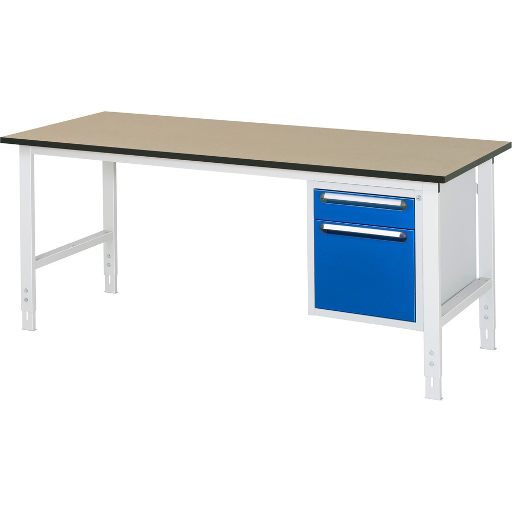 Číslo obrázka výrobku 1: Výškovo nastaviteľný pracovný stôl RAU série TOM, v × š × h 760 – 1 080 × 2 500 × 800 mm, 2 zásuv., pracovná doska z MDF