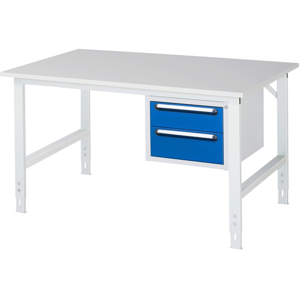 Číslo obrázka výrobku 1: Výškovo nastaviteľný pracovný stôl RAU série TOM, v × š × h 760 – 1 080 × 1 500 × 1 000 mm, 2 zásuv., pracovná doska s melamínovým povrchom