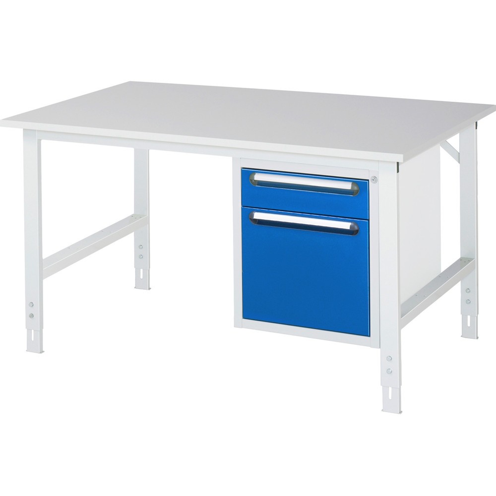 Číslo obrázka výrobku 1: Výškovo nastaviteľný pracovný stôl RAU série TOM, v × š × h 760 – 1 080 × 1 500 × 1 000 mm, 2 zásuv., pracovná doska s melamínovým povrchom