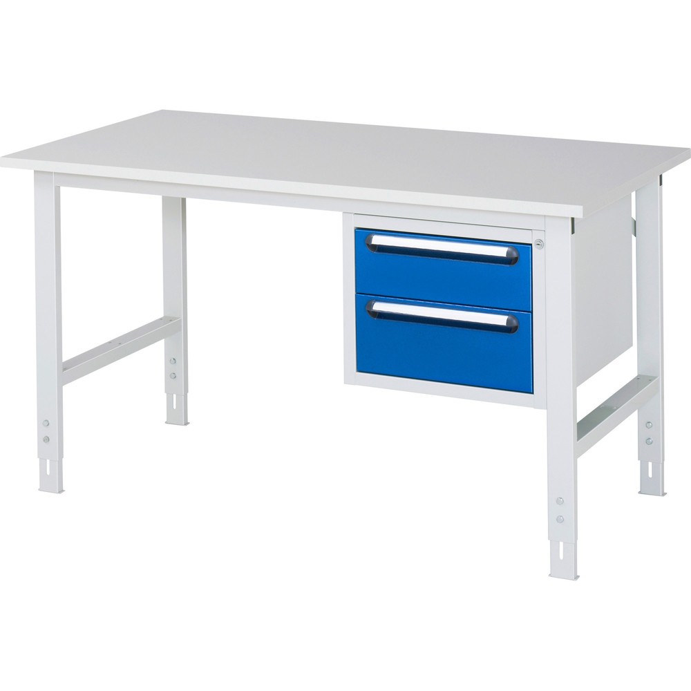Číslo obrázka výrobku 1: Výškovo nastaviteľný pracovný stôl RAU série TOM, v × š × h 760 – 1 080 × 1 500 × 800 mm, 2 zásuv., pracovná doska s melamínovým povrchom