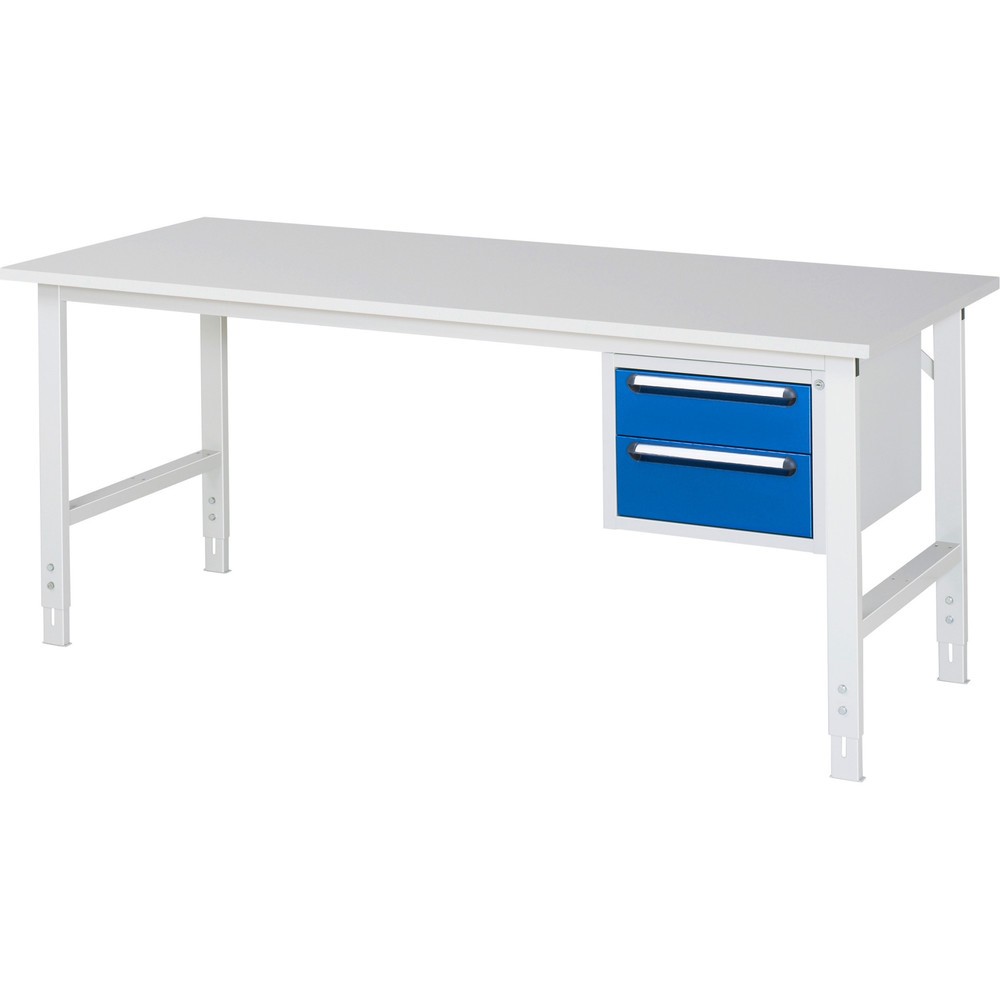 Číslo obrázka výrobku 1: Výškovo nastaviteľný pracovný stôl RAU série TOM, v × š × h 760 – 1 080 × 2 500 × 800 mm, 2 zásuv., pracovná doska s melamínovým povrchom