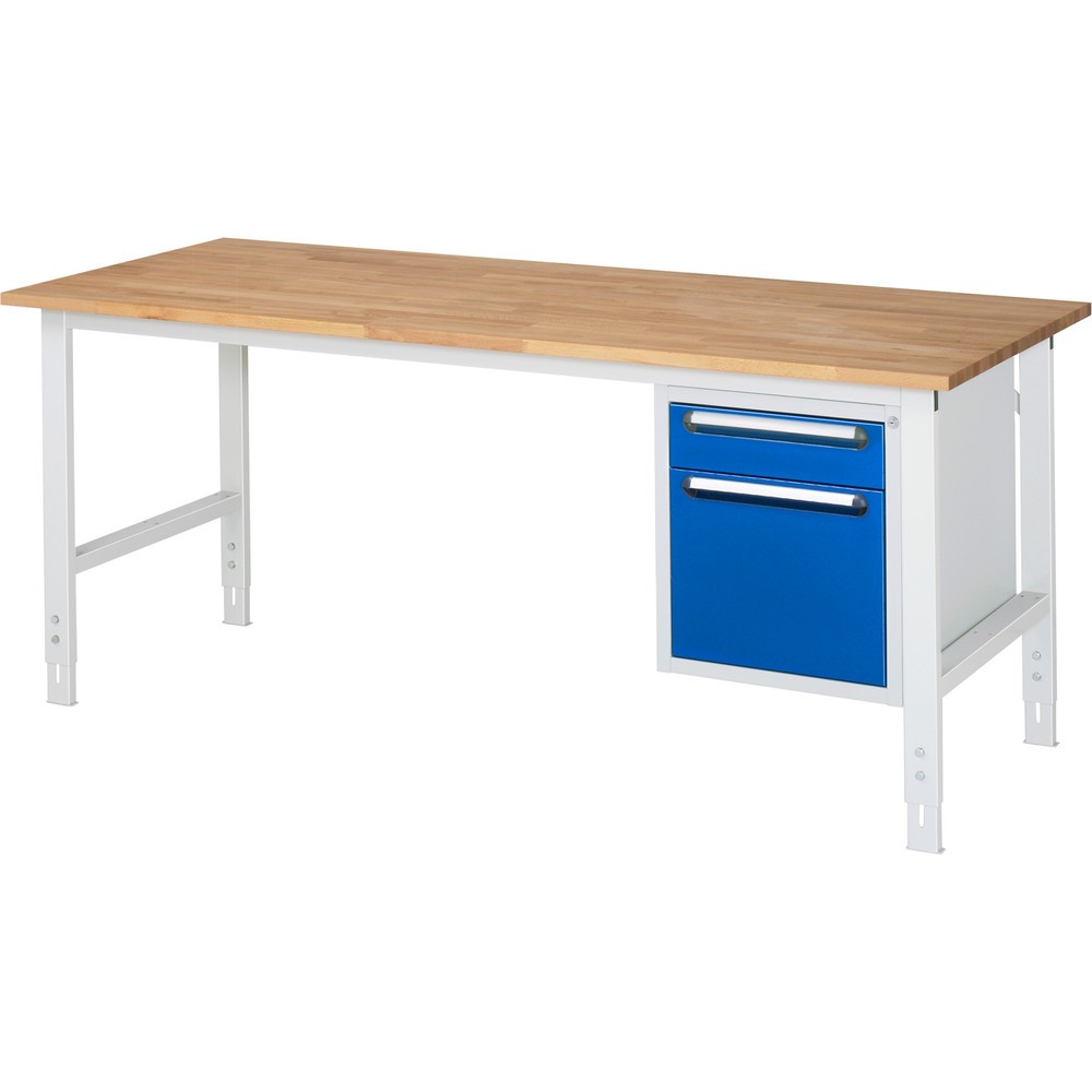 Číslo obrázka výrobku 1: Výškovo nastaviteľný pracovný stôl RAU série TOM, v × š × h 760 – 1 080 × 2 500 × 800 mm, 3 zásuv., pracovná doska z bukového masívu