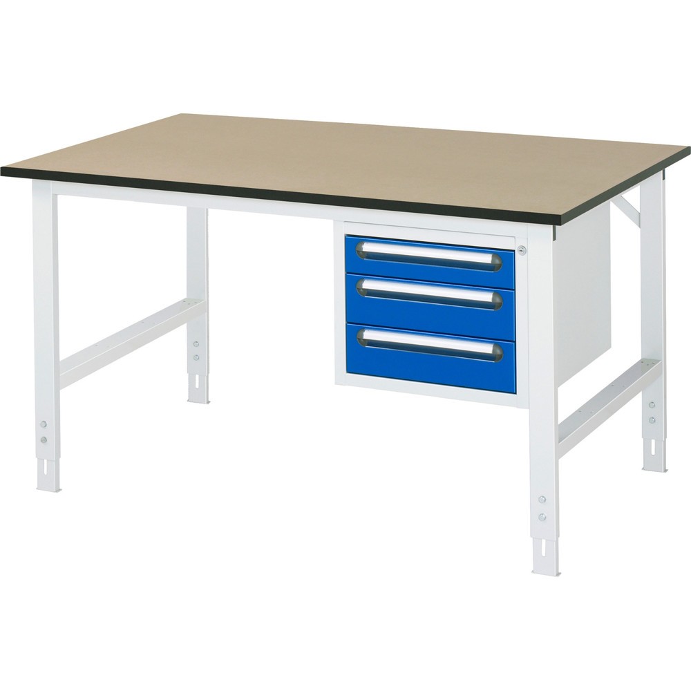 Číslo obrázka výrobku 1: Výškovo nastaviteľný pracovný stôl RAU série TOM, v × š × h 760 – 1 080 × 1 500 × 1 000 mm, 3 zásuv., pracovná doska z MDF