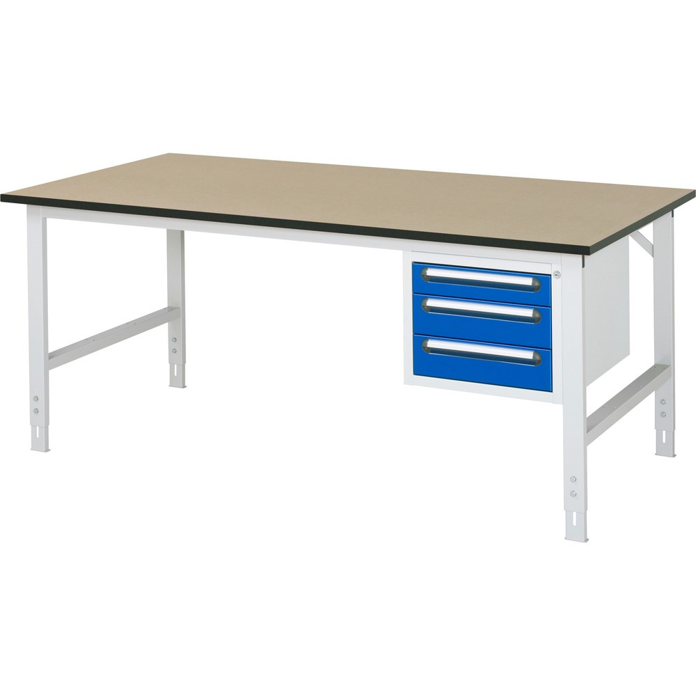Číslo obrázka výrobku 1: Výškovo nastaviteľný pracovný stôl RAU série TOM, v × š × h 760 – 1 080 × 2 500 × 1 000 mm, 3 zásuv., pracovná doska z MDF