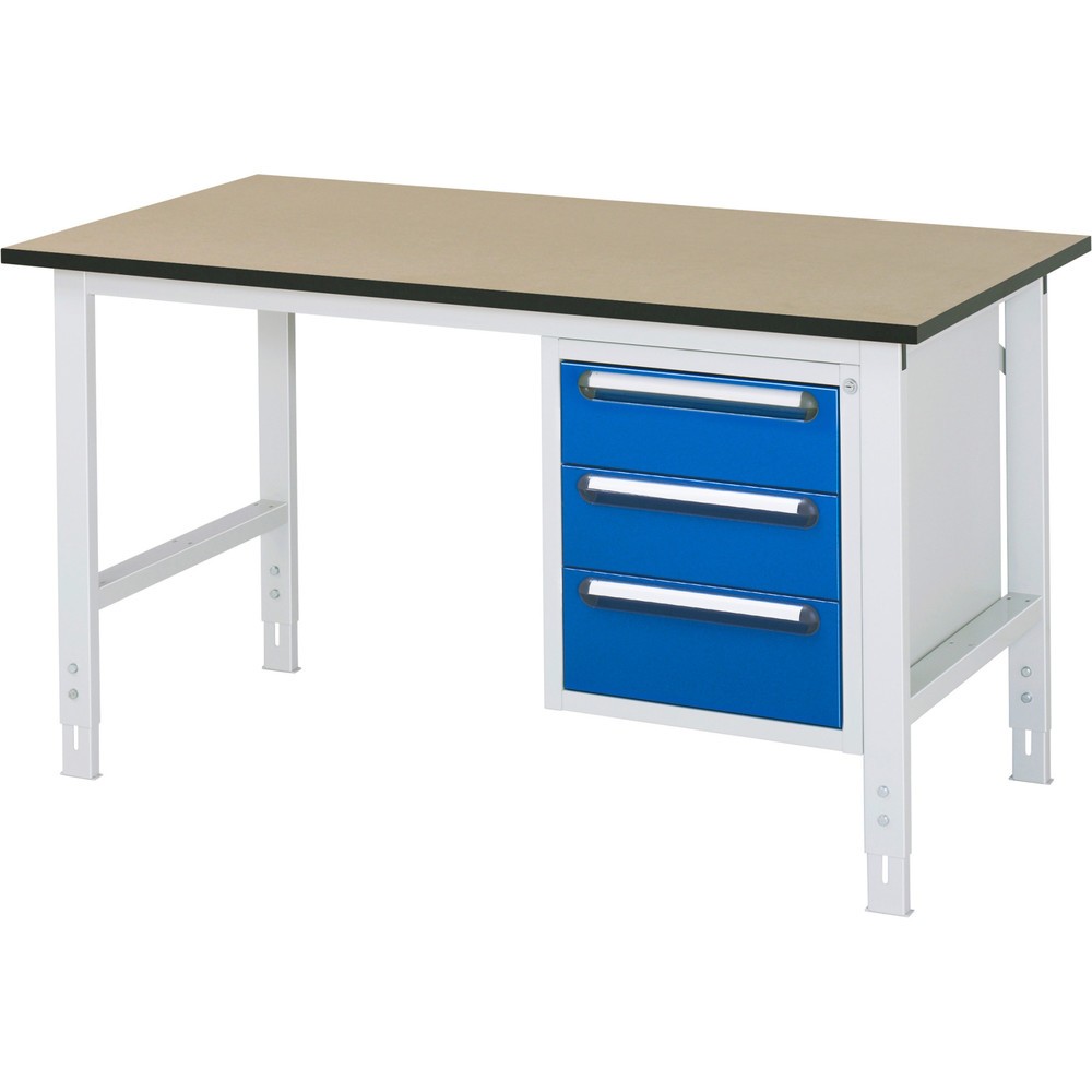 Číslo obrázka výrobku 1: Výškovo nastaviteľný pracovný stôl RAU série TOM, v × š × h 760 – 1 080 × 1 500 × 800 mm, 3 zásuv., pracovná doska z MDF