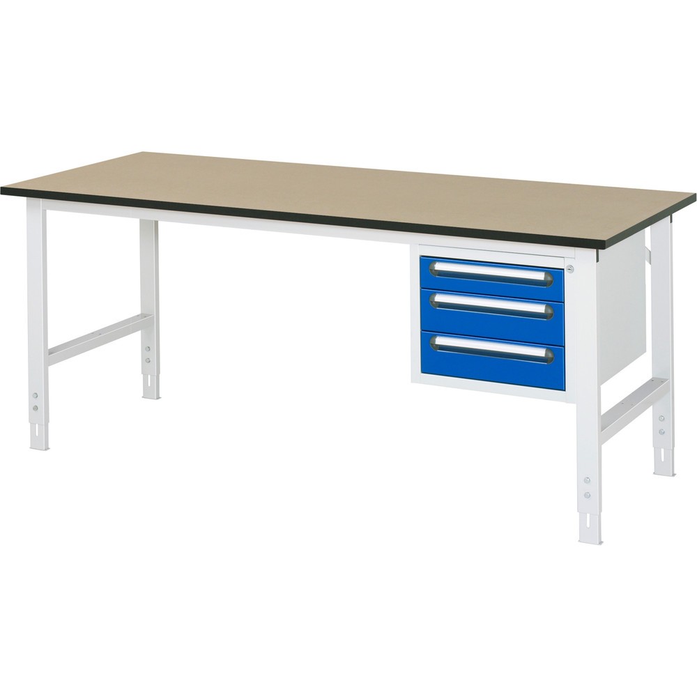 Číslo obrázka výrobku 1: Výškovo nastaviteľný pracovný stôl RAU série TOM, v × š × h 760 – 1 080 × 2 500 × 800 mm, 3 zásuv., pracovná doska z MDF
