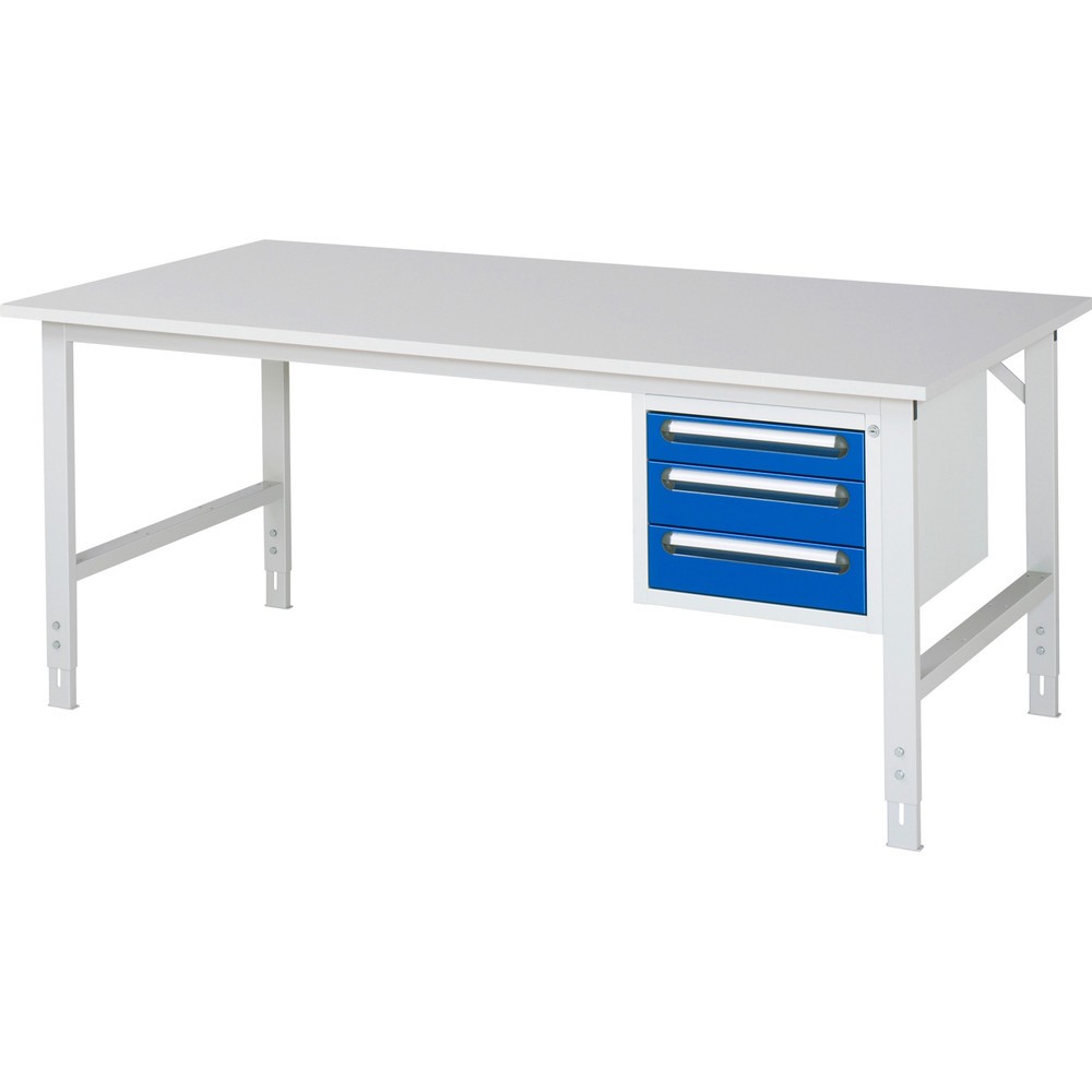 Číslo obrázka výrobku 1: Výškovo nastaviteľný pracovný stôl RAU série TOM, v × š × h 760 – 1 080 × 2 500 × 1 000 mm, 3 zásuv., pracovná doska s melamínovým povrchom