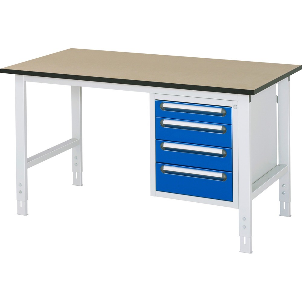 Číslo obrázka výrobku 1: Výškovo nastaviteľný pracovný stôl RAU série TOM, v × š × h 760 – 1 080 × 1 500 × 800 mm, 4 zásuv., pracovná doska z MDF