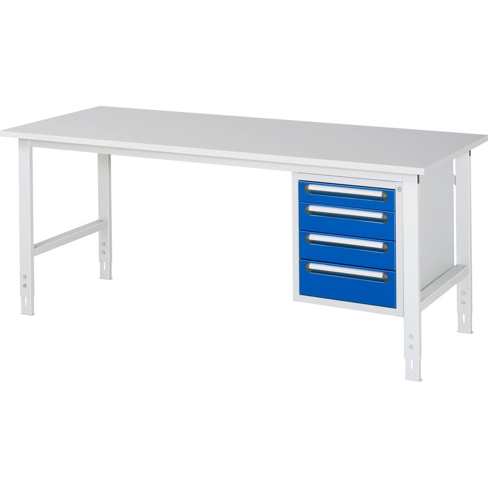 Číslo obrázka výrobku 1: Výškovo nastaviteľný pracovný stôl RAU série TOM, v × š × h 760 – 1 080 × 2 500 × 800 mm, 4 zásuv., pracovná doska s melamínovým povrchom