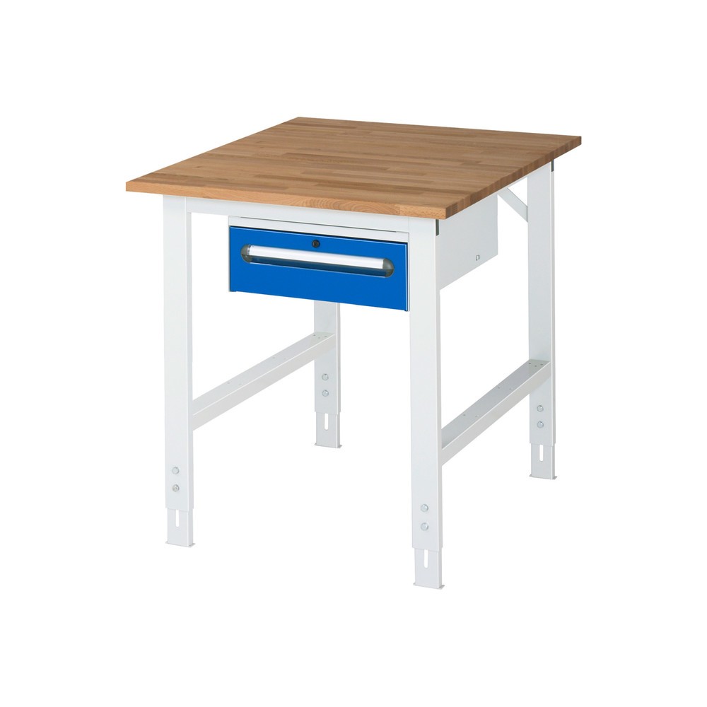 Číslo obrázka výrobku 1: Výškovo nastaviteľný pracovný stôl RAU série JERRY, v × š × h 760 – 1 080 × 750 × 1 000 mm, 1 zásuv., pracovná doska z bukového masívu