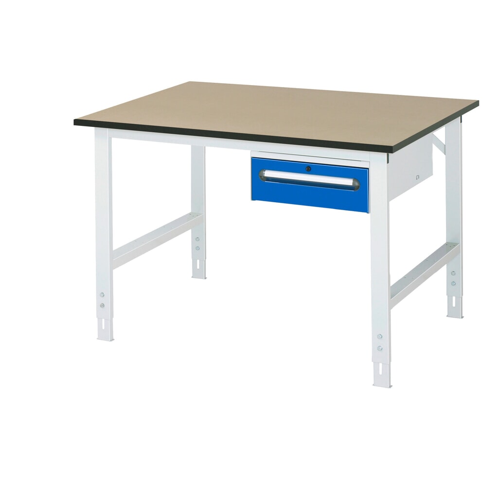 Výškovo nastaviteľný pracovný stôl RAU série TOM, v × š × h 760 – 1 080 × 1 250 × 1 000 mm, 1 zásuv., pracovná doska z MDF Obrázok výrobku: Výškovo nastaviteľný pracovný stôl RAU série TOM, v × š × h 760 – 1 080 × 1 250 × 1 000 mm, 1 zásuv., pracovná doska z MDF