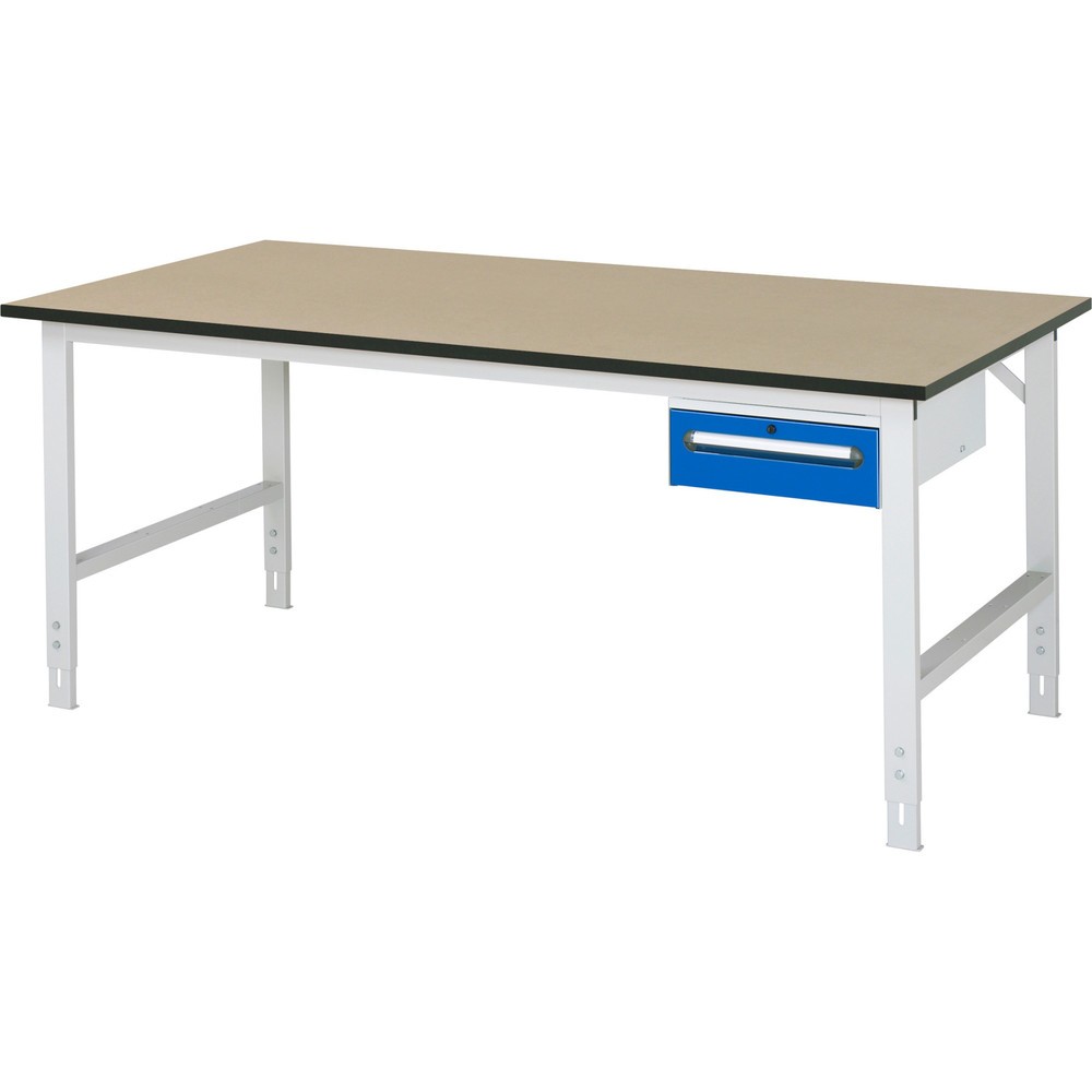 Číslo obrázka výrobku 1: Výškovo nastaviteľný pracovný stôl RAU série TOM, v × š × h 760 – 1 080 × 2 500 × 1 000 mm, 1 zásuv., pracovná doska z MDF