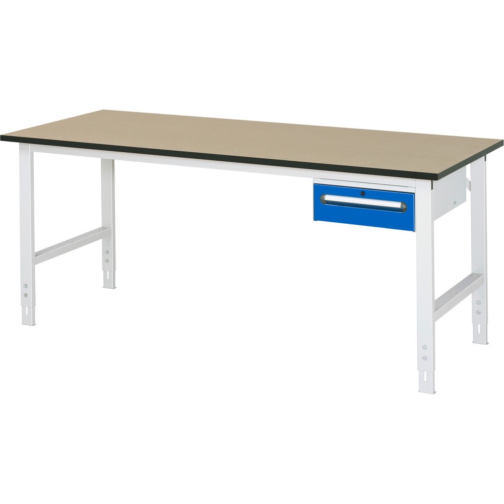 Číslo obrázka výrobku 1: Výškovo nastaviteľný pracovný stôl RAU série TOM, v × š × h 760 – 1 080 × 2 500 × 800 mm, 1 zásuv., pracovná doska z MDF