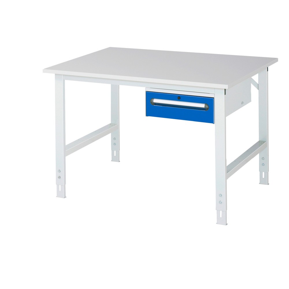 Číslo obrázka výrobku 1: Výškovo nastaviteľný pracovný stôl RAU série TOM, v × š × h 760 – 1 080 × 1 250 × 1 000 mm, 1 zásuv., pracovná doska s melamínovým povrchom