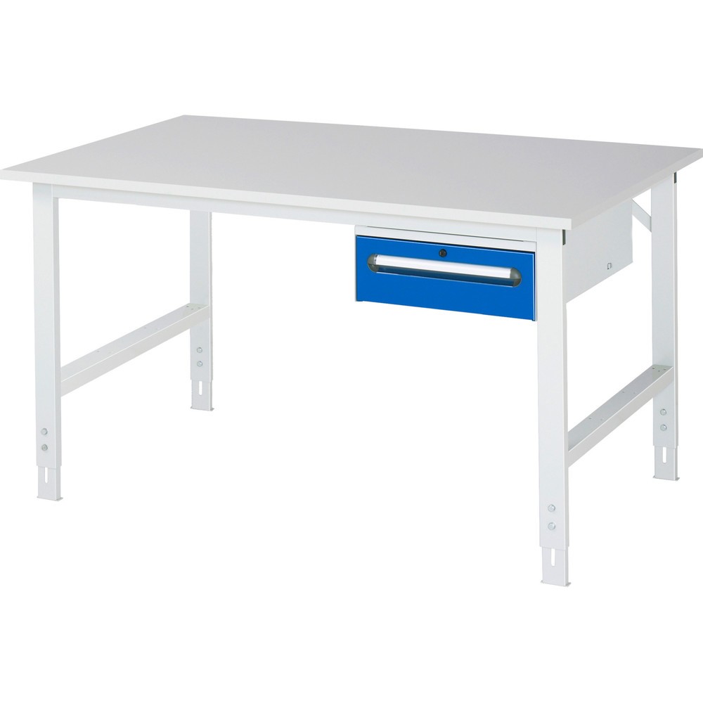 Číslo obrázka výrobku 1: Výškovo nastaviteľný pracovný stôl RAU série TOM, v × š × h 760 – 1 080 × 1 500 × 1 000 mm, 1 zásuv., pracovná doska s melamínovým povrchom