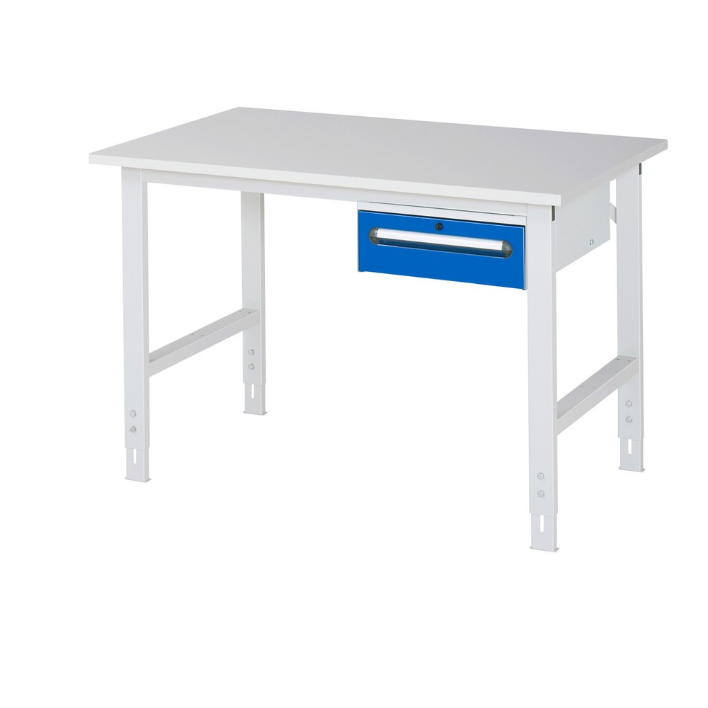 Číslo obrázka výrobku 1: Výškovo nastaviteľný pracovný stôl RAU série TOM, v × š × h 760 – 1 080 × 1 250 × 800 mm, 1 zásuv., pracovná doska s melamínovým povrchom