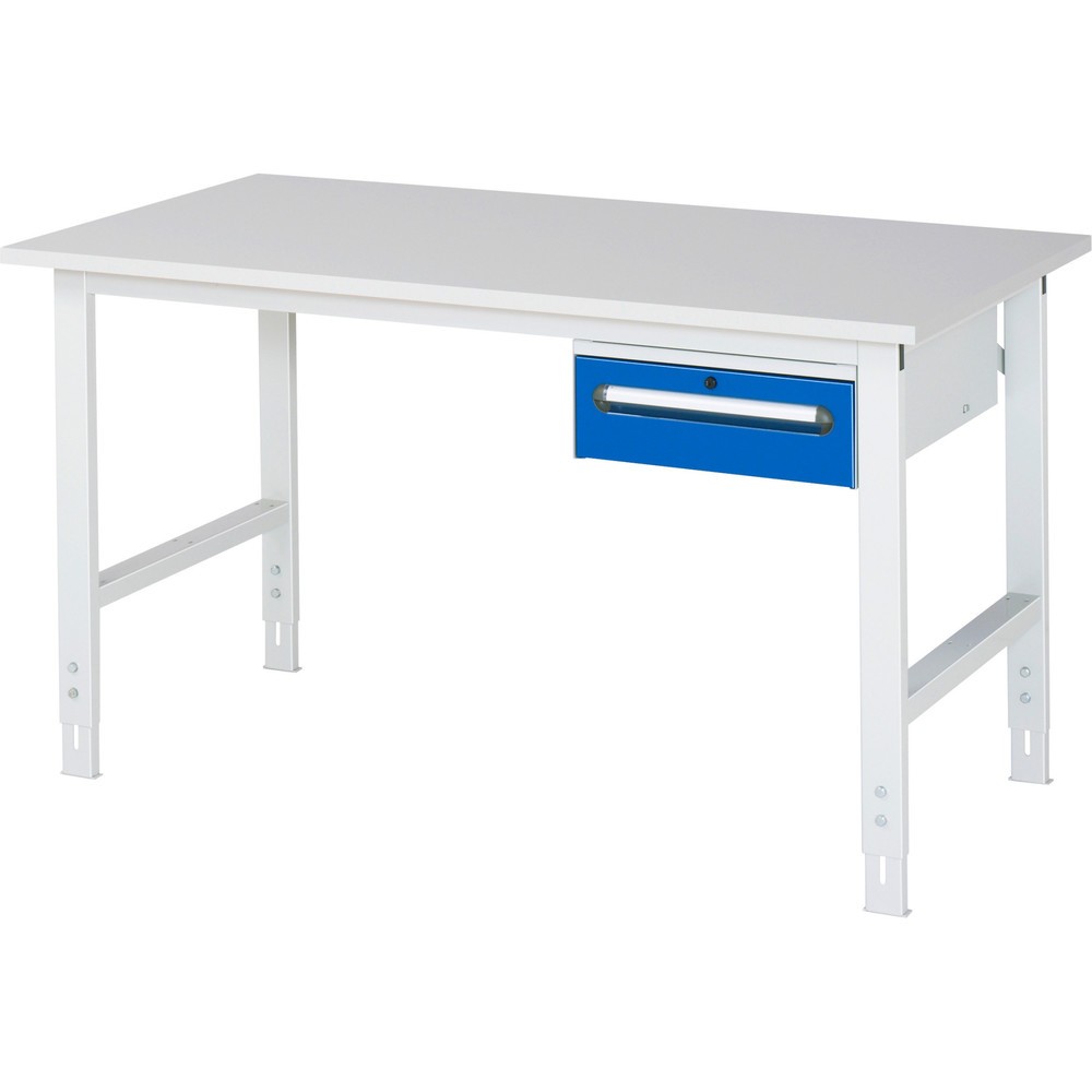 Číslo obrázka výrobku 1: Výškovo nastaviteľný pracovný stôl RAU série TOM, v × š × h 760 – 1 080 × 1 500 × 800 mm, 1 zásuv., pracovná doska s melamínovým povrchom