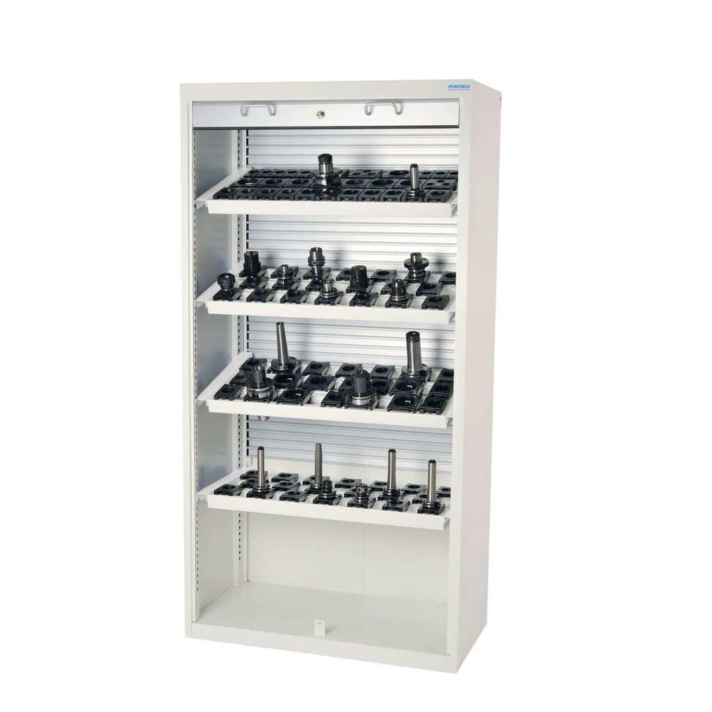 Vysoká skriňa Bedrunka+Hirth na CNC náradie s hliníkovou roletou, v × š × h 1 950 × 1 000 × 500 mm, SK 30 (80 kusov) Číslo obrázka výrobku 1: Vysoká skriňa Bedrunka+Hirth na CNC náradie s hliníkovou roletou, v × š × h 1 950 × 1 000 × 500 mm, SK 30 (80 kusov)