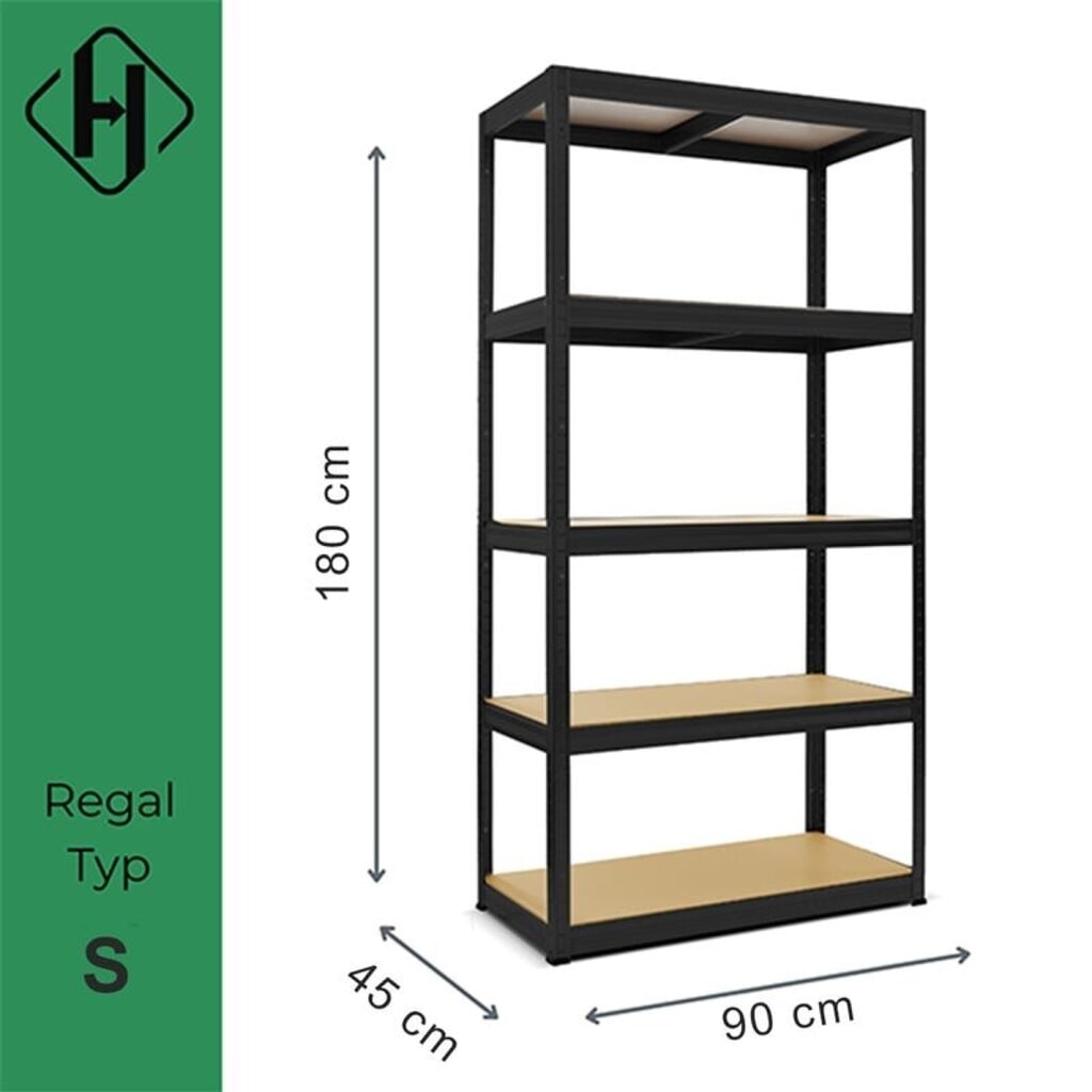 Vysokozaťažený regál HEMMDAL, typ S, čierny – 180 × 90 × 45 cm – do 750 kg Číslo obrázka výrobku 2: Vysokozaťažený regál HEMMDAL, typ S, čierny – 180 × 90 × 45 cm – do 750 kg