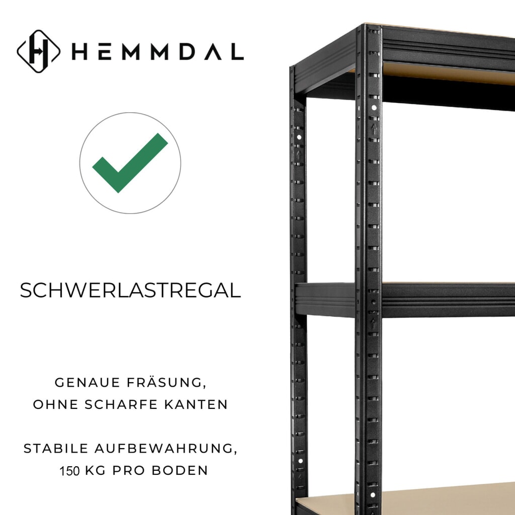 Vysokozaťažený regál HEMMDAL, typ S, čierny – 180 × 90 × 45 cm – do 750 kg Číslo obrázka výrobku 3: Vysokozaťažený regál HEMMDAL, typ S, čierny – 180 × 90 × 45 cm – do 750 kg