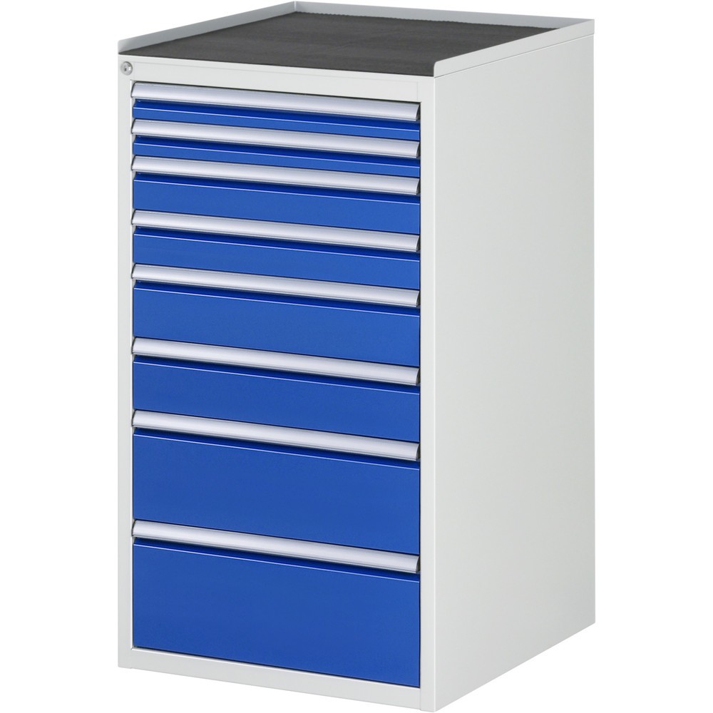 Obrázok výrobku: Zásuvková skriňa RAU série 7000, v × š × h 1 035 × 580 × 650 mm, 8 zásuv. 2 × 60, 2 × 90, 2 × 120, 1 × 180, 1 × 210 mm, kovová pracovná doska