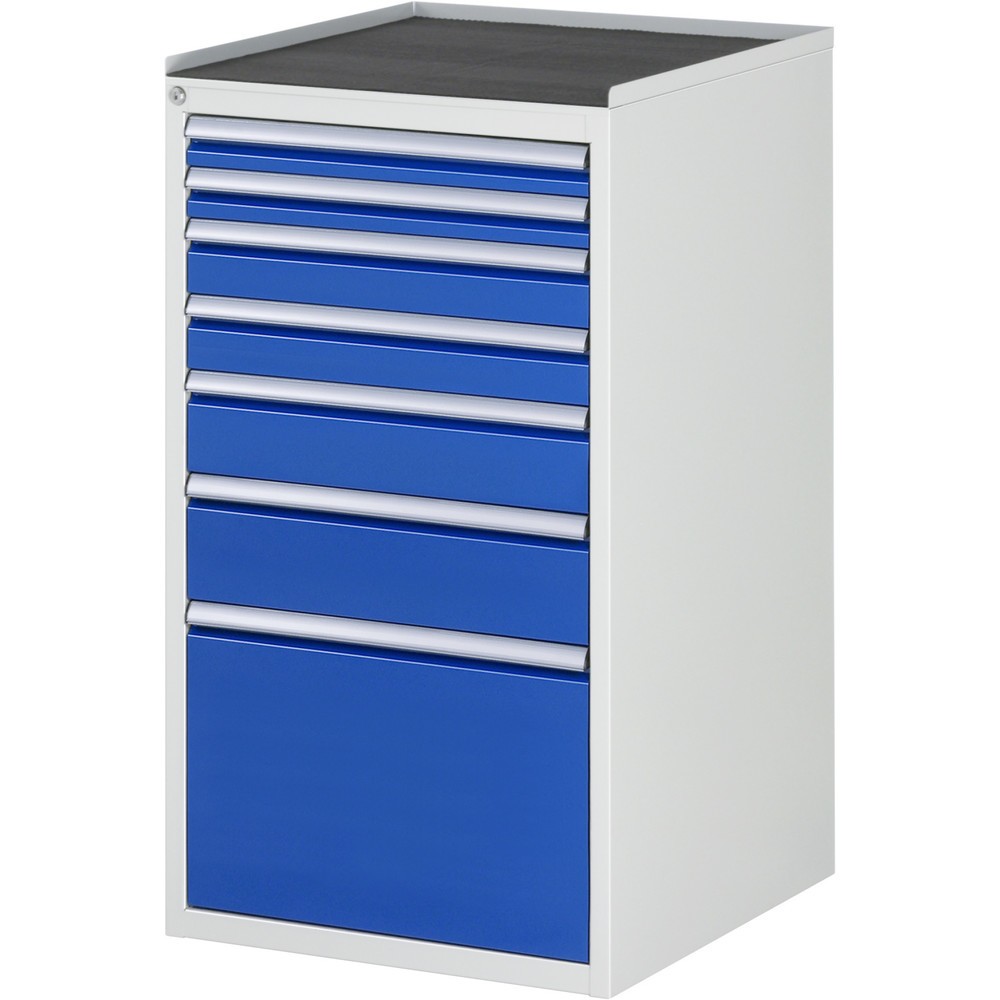 Číslo obrázka výrobku 1: Zásuvková skriňa RAU série 7000, v × š × h 1 035 × 580 × 650 mm, 7 zásuv. 2 × 60, 2 × 90, 1 × 120, 1 × 150, 1 × 360 mm, kovová pracovná doska
