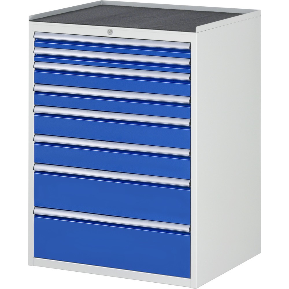 Číslo obrázka výrobku 1: Zásuvková skriňa RAU série 7000, v × š × h 1 035 × 770 × 650 mm, 8 zásuv. 2 × 60, 2 × 90, 2 × 120, 1 × 180, 1 × 210 mm, kovová pracovná doska