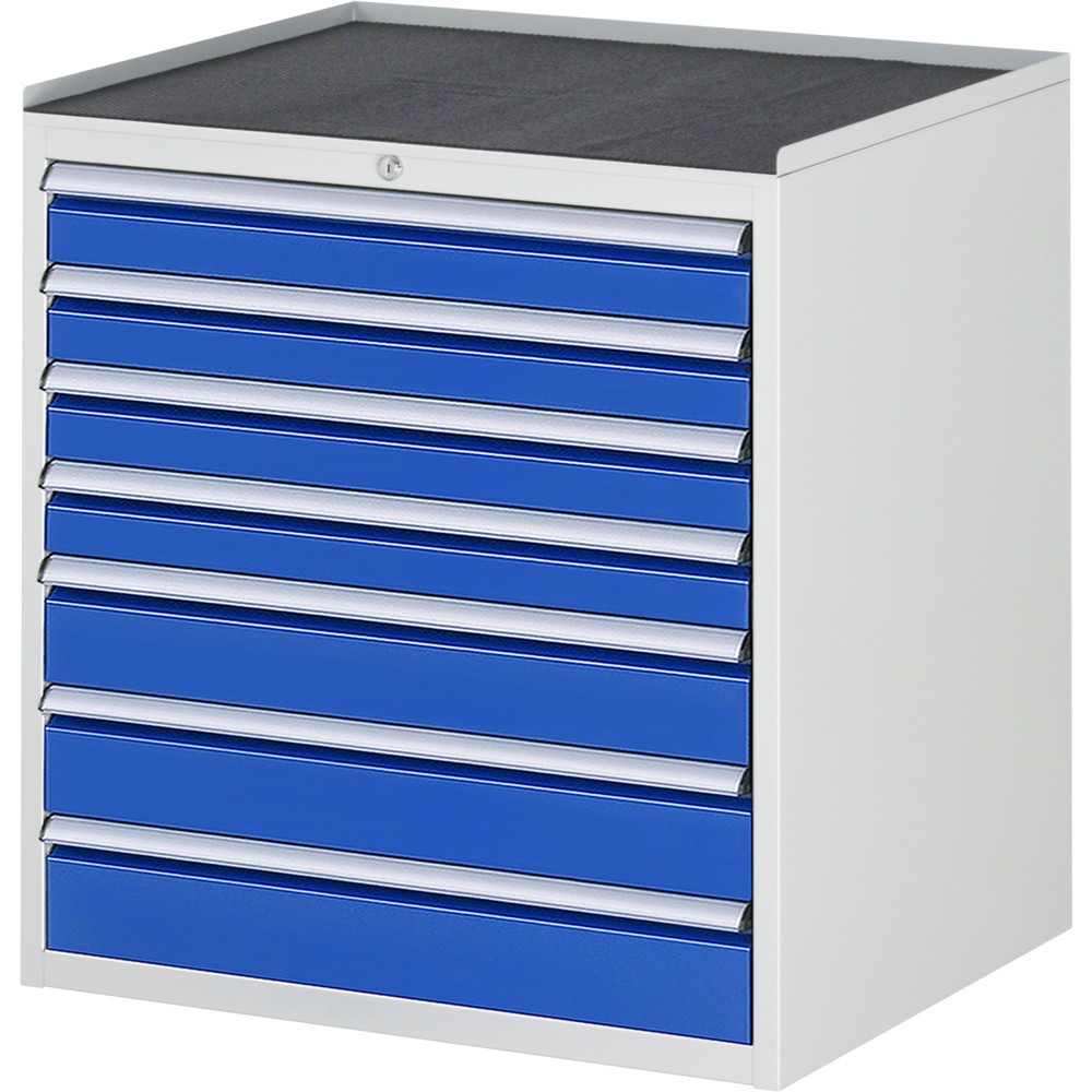 Číslo obrázka výrobku 1: Zásuvková skriňa RAU série 7000, v × š × h 825 × 770 × 650 mm, 7 zásuv. 4 × 90, 3 × 120 mm, kovová pracovná doska