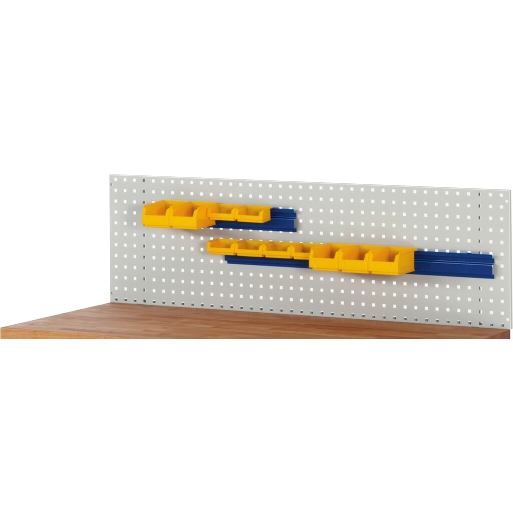 Závesná lišta RAU pre dierovanú dosku, na uchytenie prehľadných skladovacích boxov, v × š × h 65 × 450 × 20 mm Číslo obrázka výrobku 2: Závesná lišta RAU pre dierovanú dosku, na uchytenie prehľadných skladovacích boxov, v × š × h 65 × 450 × 20 mm