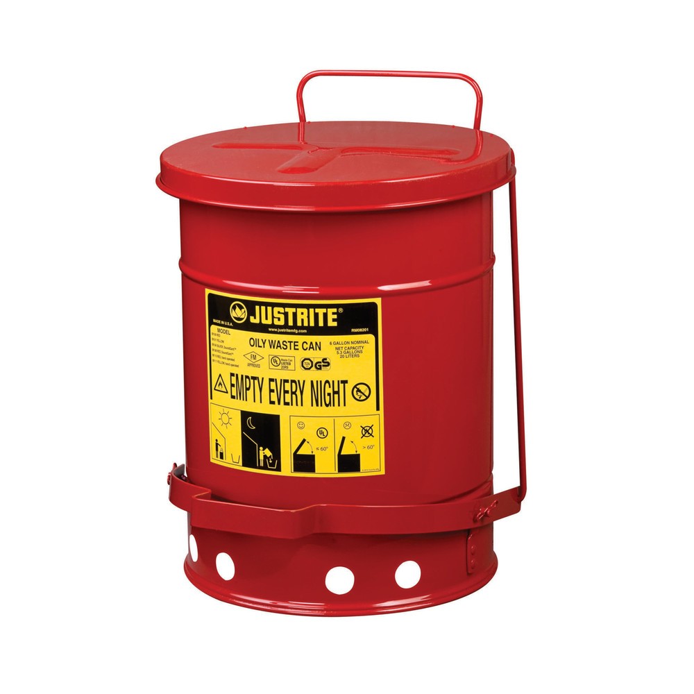 Číslo obrázka výrobku 1: Justrite Workbench Collection Container SoundGuard™, pedál na nohy, červená, 20 litrov