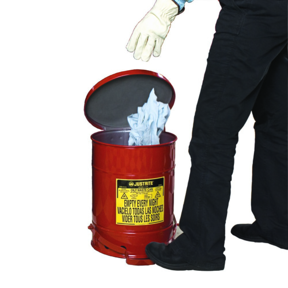 Číslo obrázka výrobku 2: Justrite Workbench Collection Container SoundGuard™, pedál na nohy, červená, 20 litrov