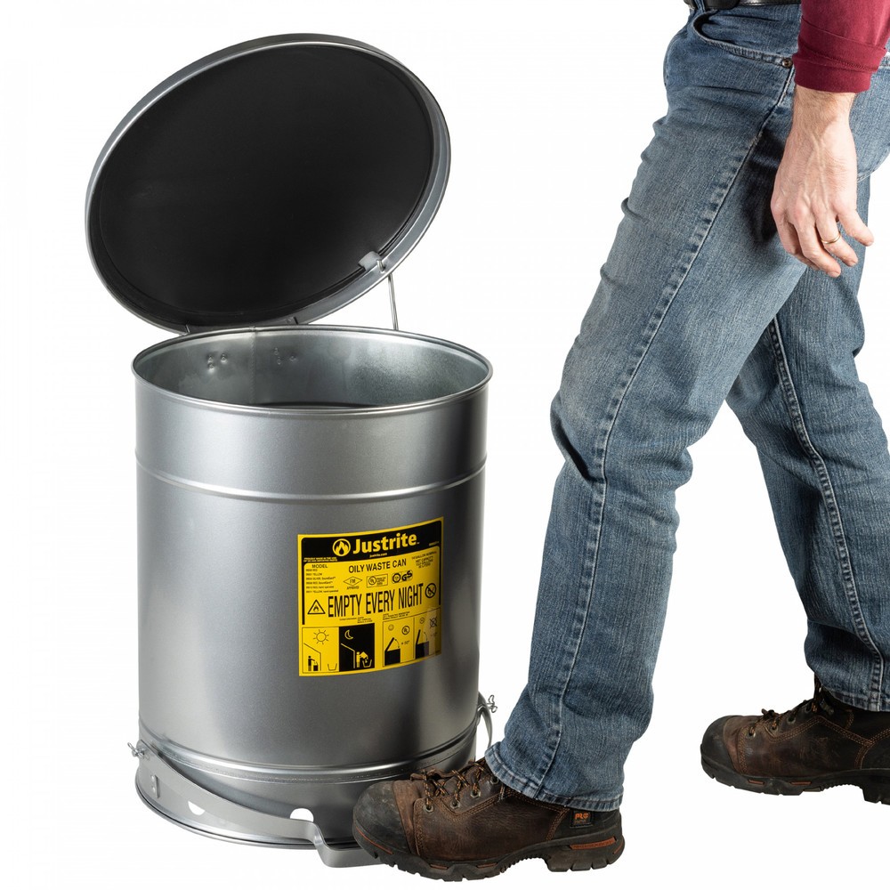 Číslo obrázka výrobku 2: Justrite Workbench Collection Container SoundGuard™, Foot Pedál, Strieborná, 52 litrov