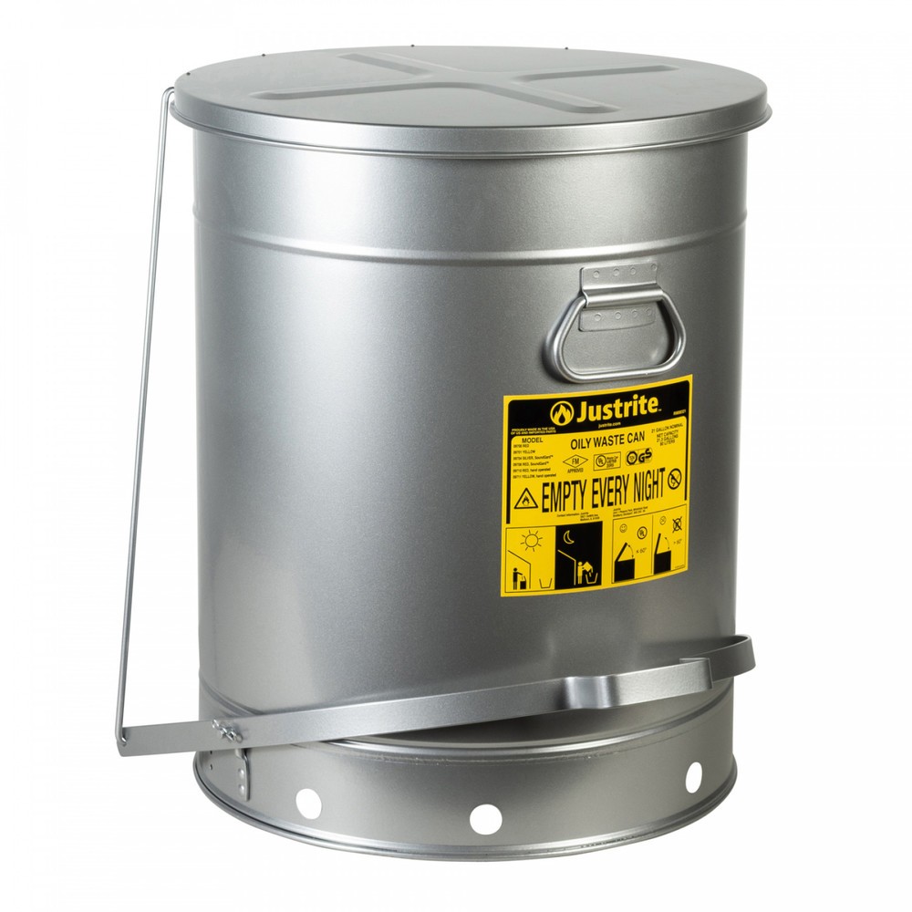 Číslo obrázka výrobku 1: Justrite Workbench Collection Container SoundGuard™, Pedál na nohy, strieborný, 80 litrov